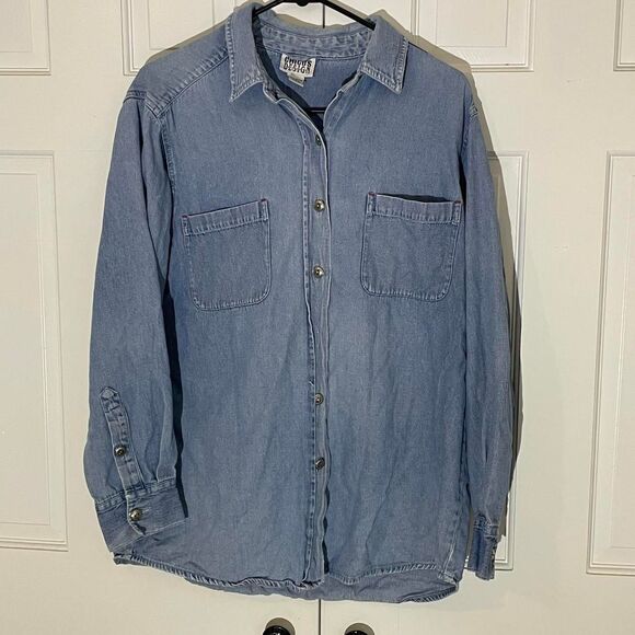 Vintage Chico's Design Denim Blue Jean Button-Up Shirt Silver Buttons - Picture 1 of 6